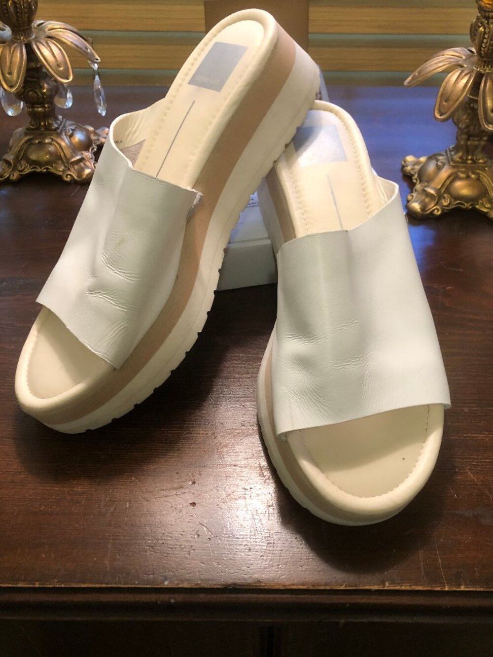 White Dolce Vita Leather Platform Slide Sandals size 9